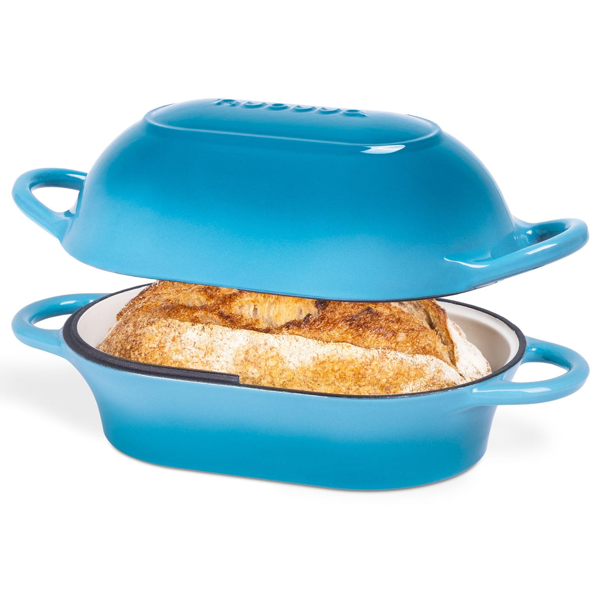 Nuovva horno rectangular azul claro para pan artesanal con cocción uniforme.