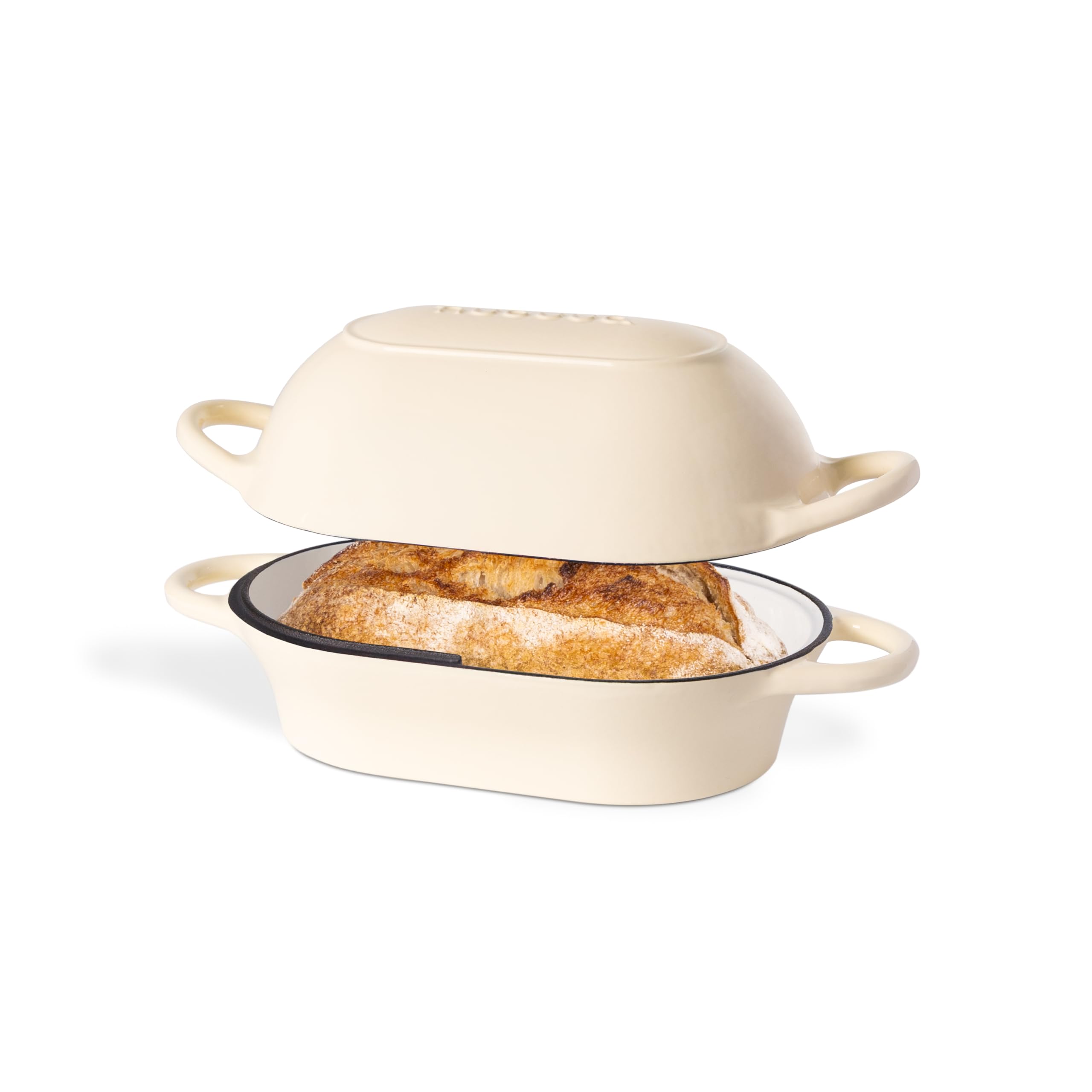 Nuovva olla rectangular crema mostrando base amplia para pan y cocción uniforme