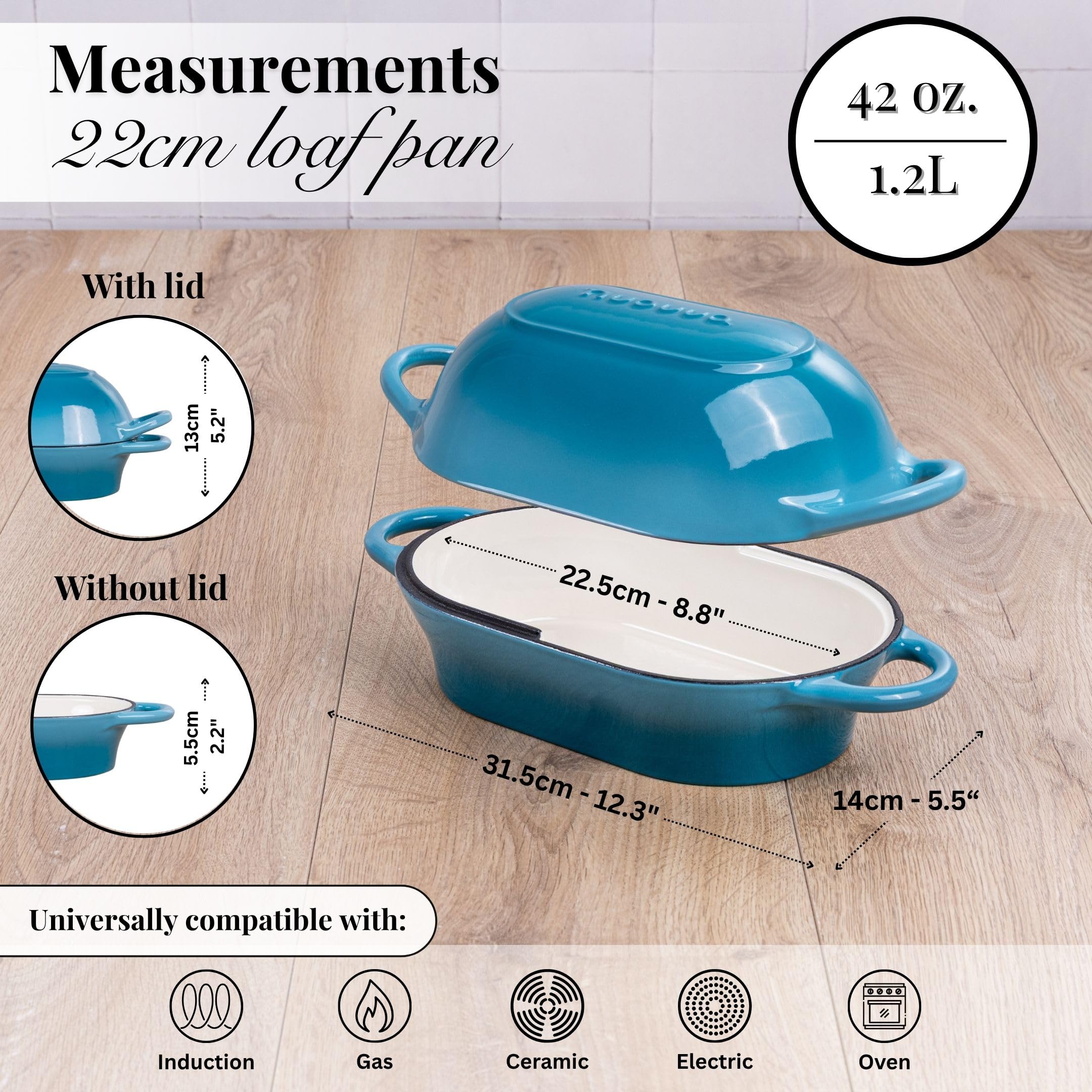 Nuovva olla de hierro esmaltado para pan, color azul, gran retención de calor.