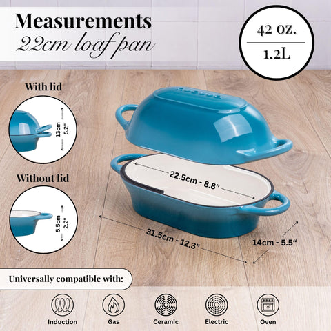 Nuovva olla de hierro esmaltado para pan, color azul, gran retención de calor.