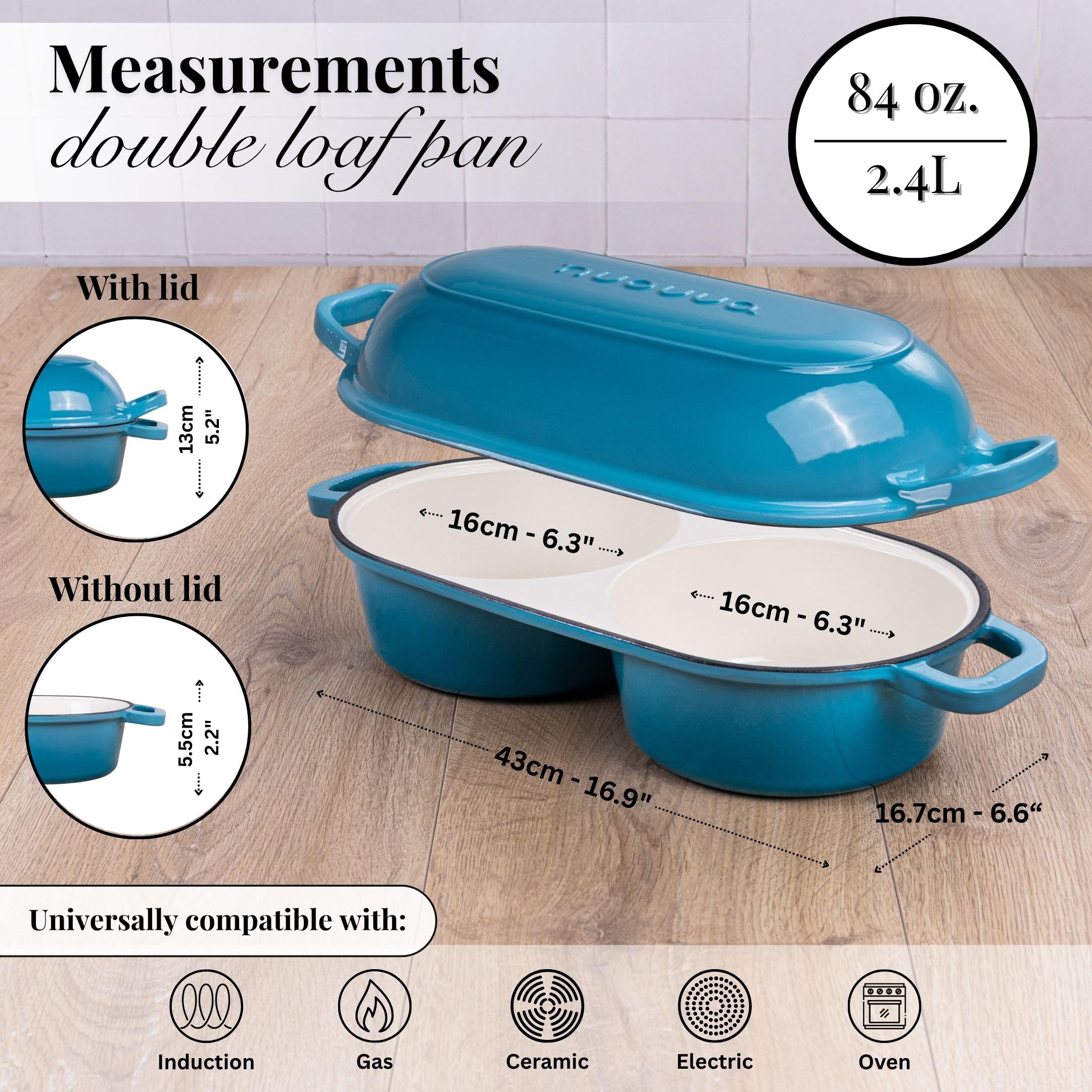 Nuovva olla hierro esmaltado azul claro, duradera y fácil de limpiar.