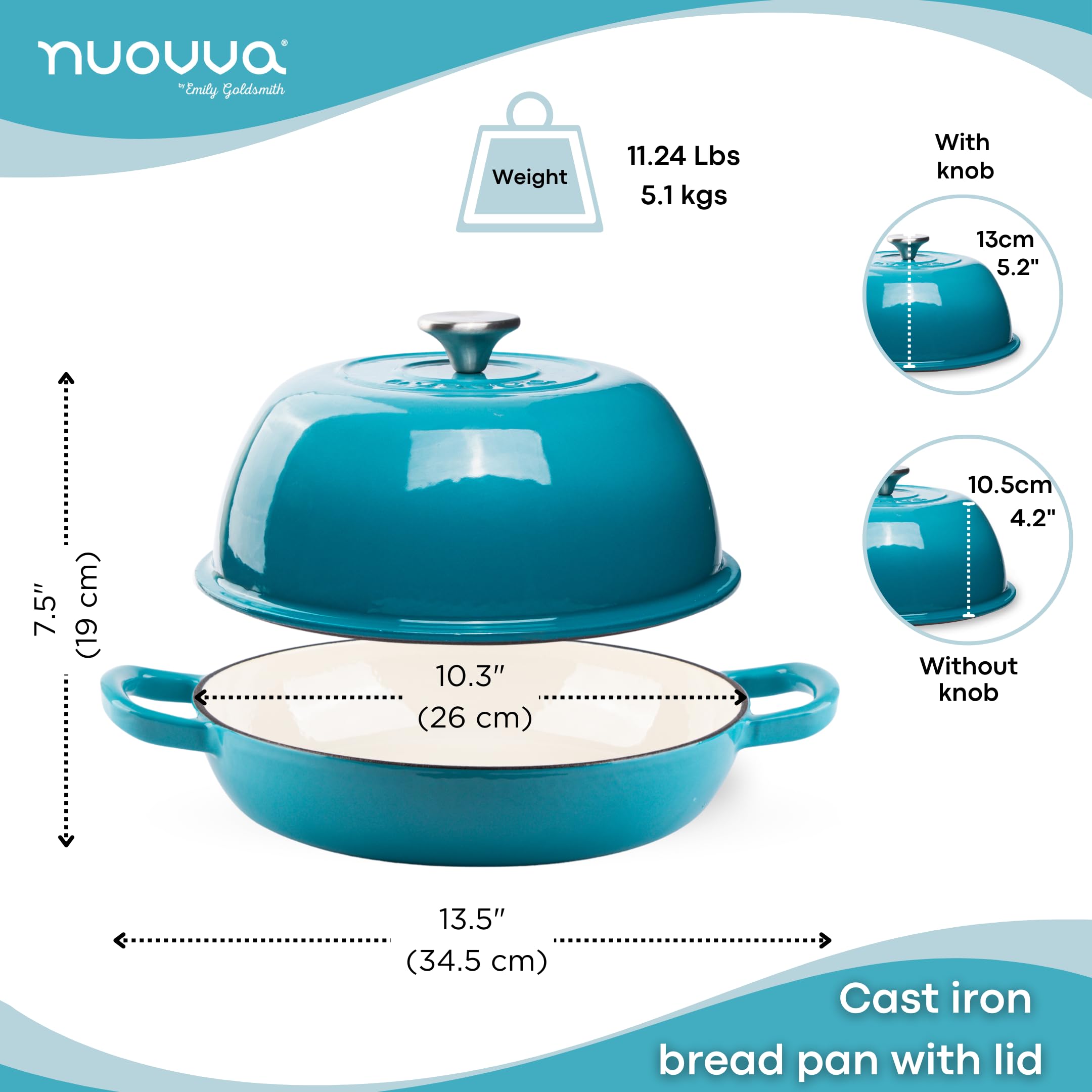 Olla Nuovva con tapa azul, enfoque en tapa para retener vapor.