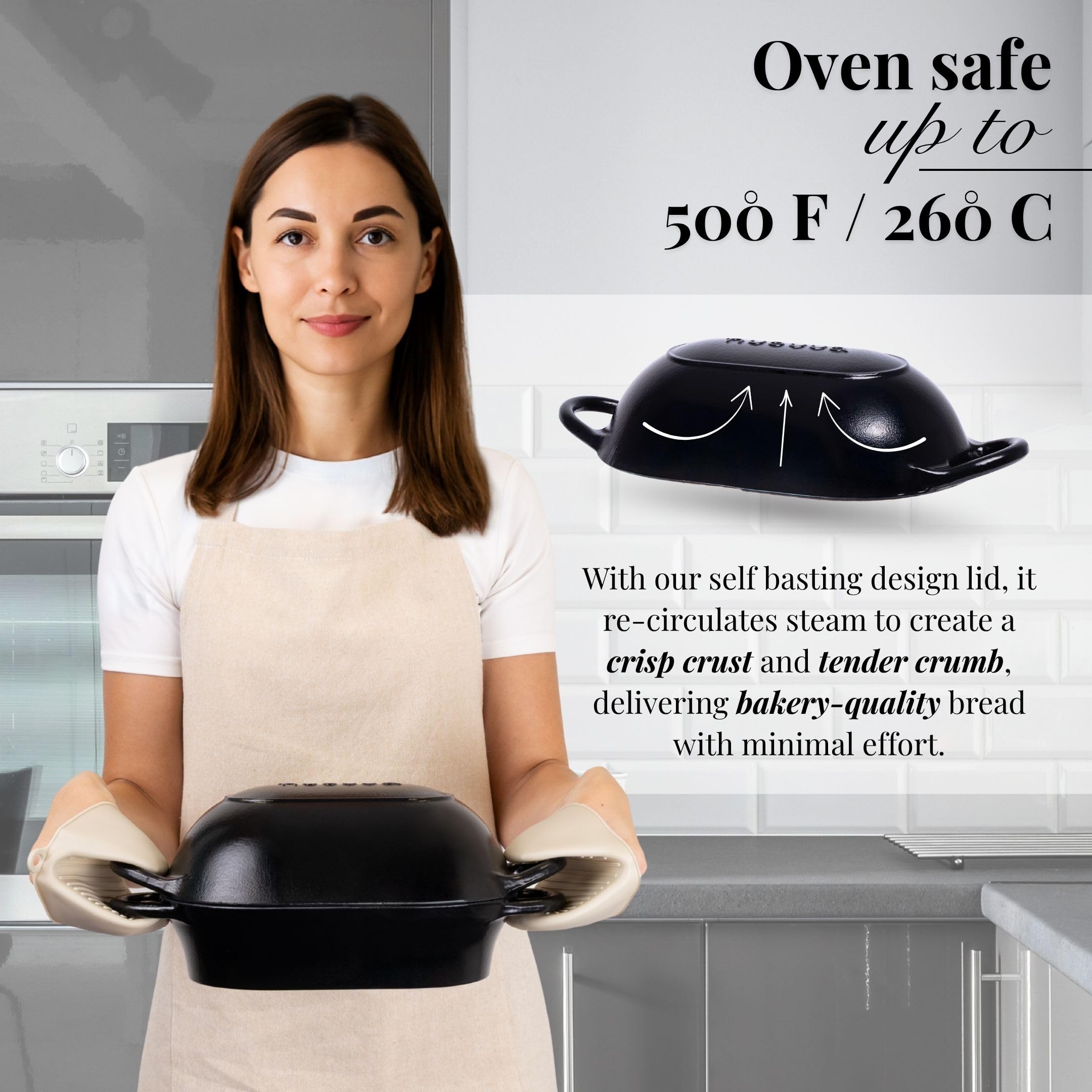 Nuovva Olla color negro con superficie antiadherente para liberar pan fácilmente.