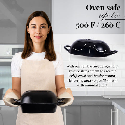 Nuovva Olla color negro con superficie antiadherente para liberar pan fácilmente.