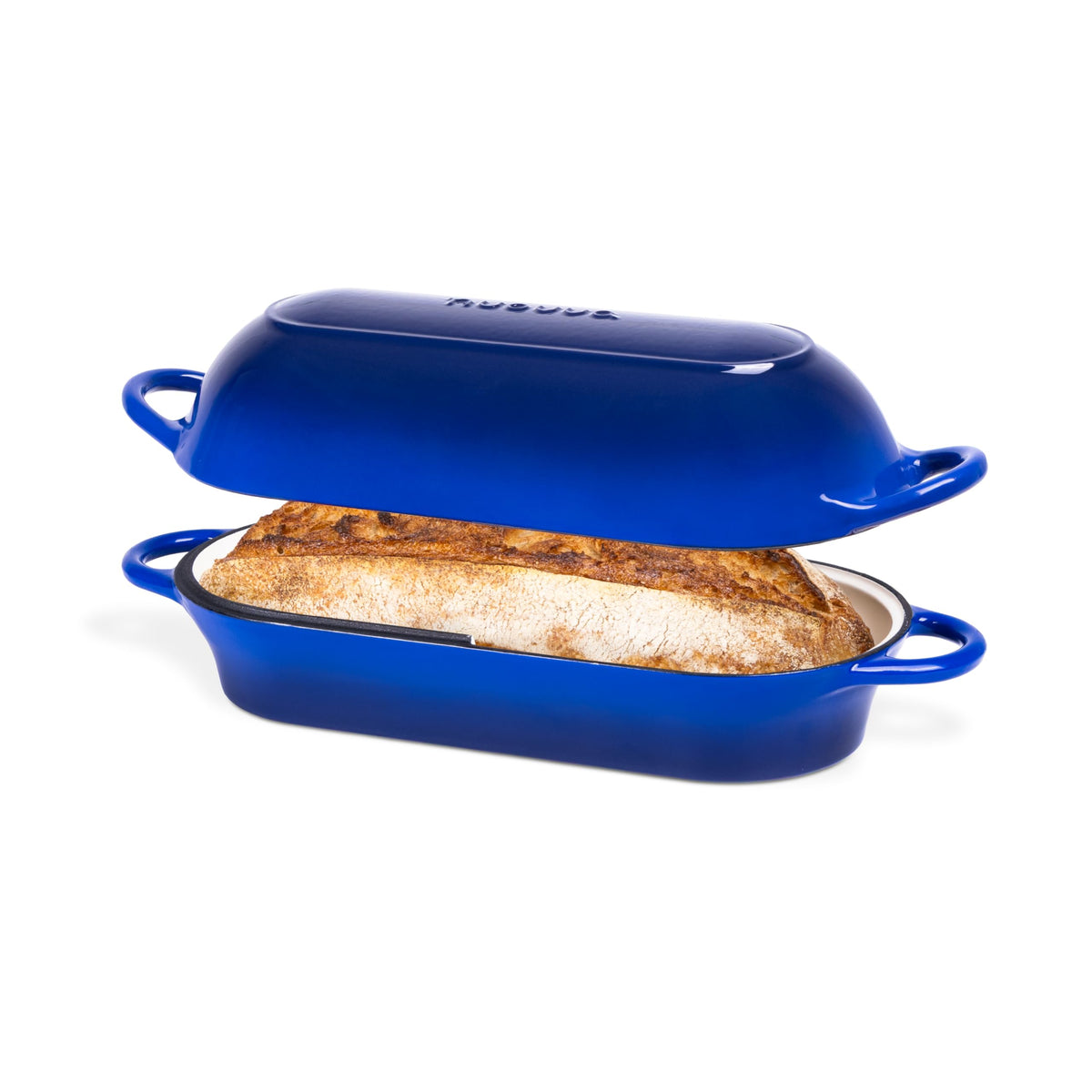 Olla Nuovva de hierro esmaltado rectangular para hornear pan con calor uniforme.