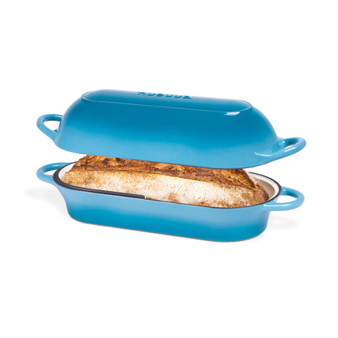 Nuovva olla para pan esmaltada, rectangulo, color azul claro, horneado uniforme.