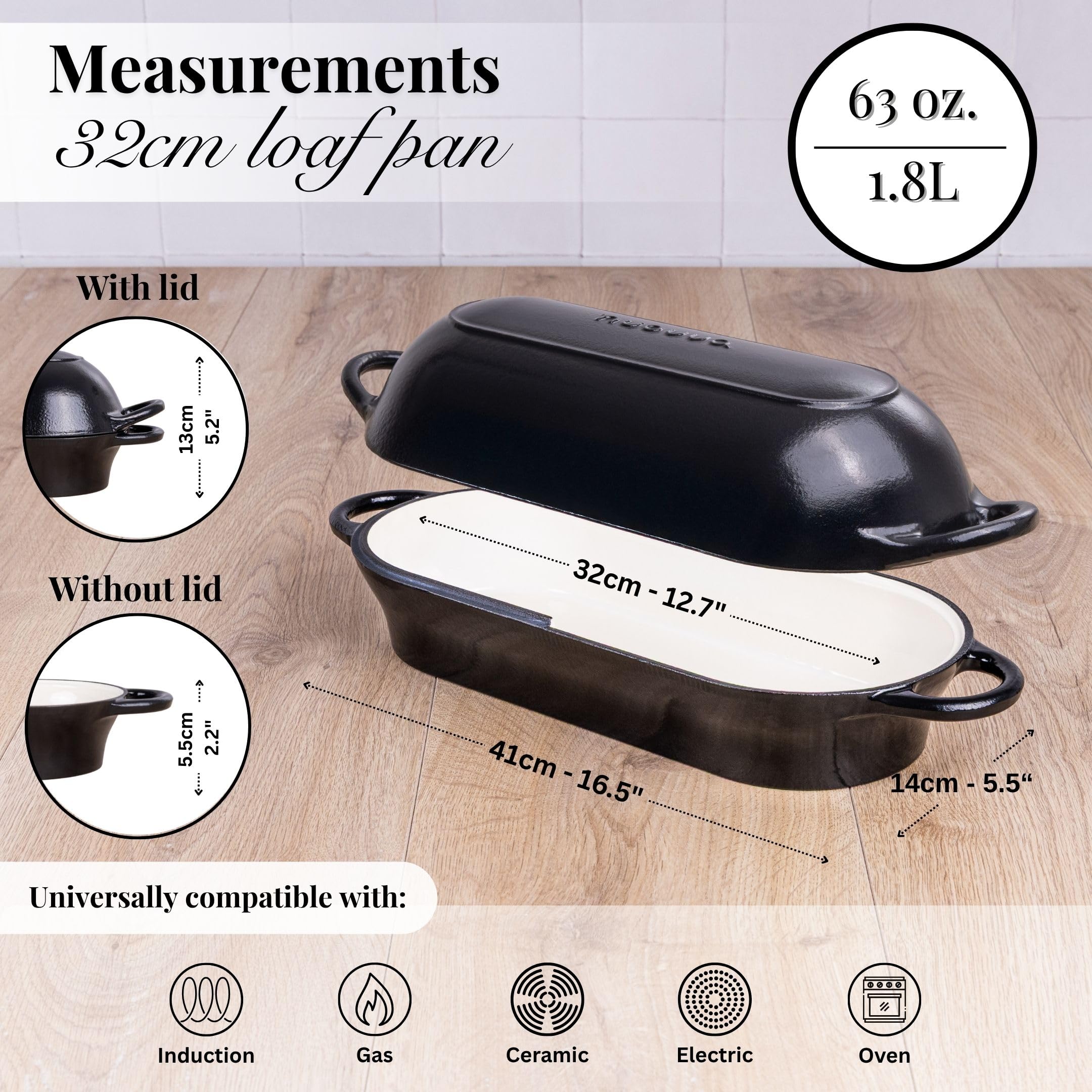 Olla nuovva de hierro esmaltado rectangular con tapa, mantiene humedad para pan.