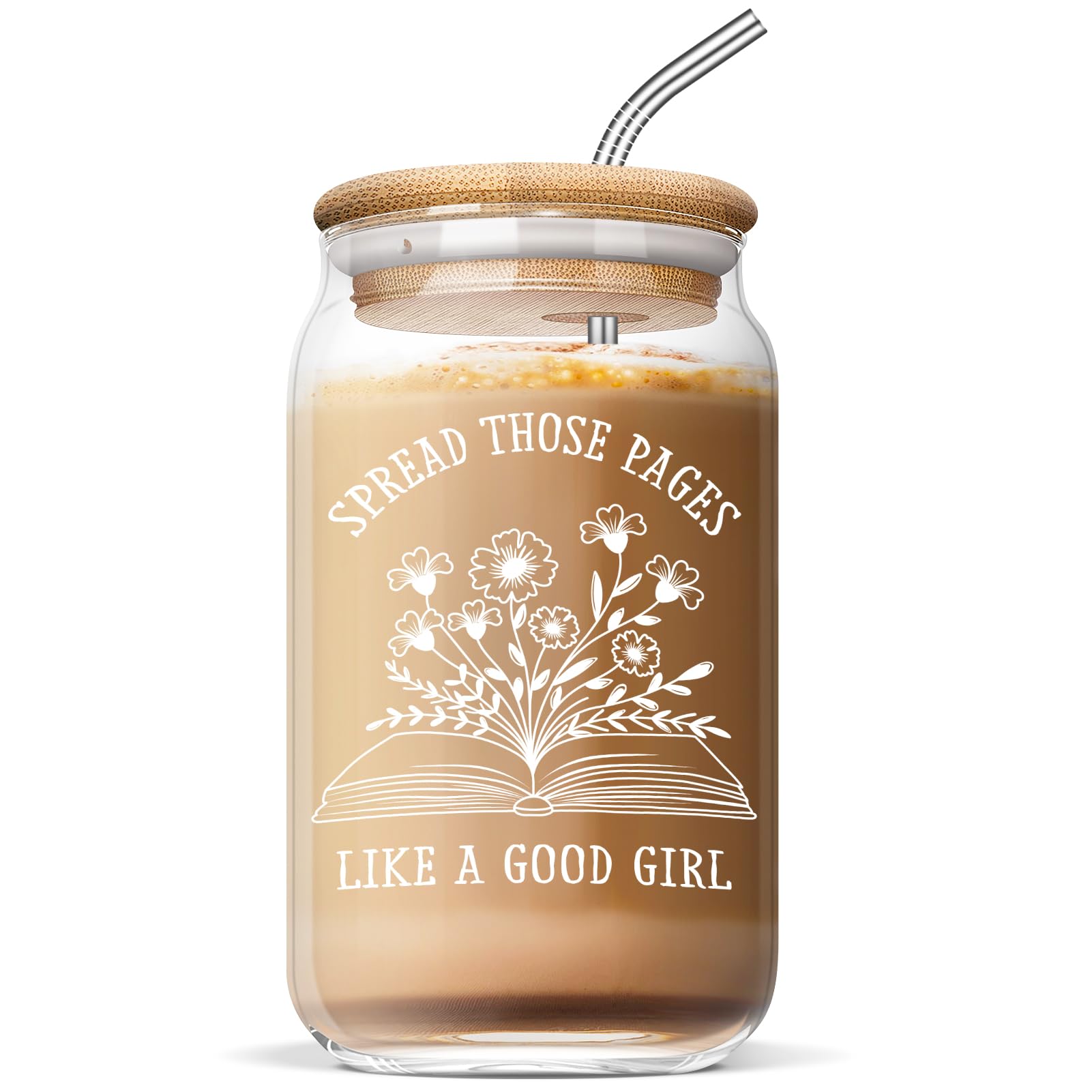Nurforta vaso cristal 16oz para amantes de los libros, ideal para lectura con café