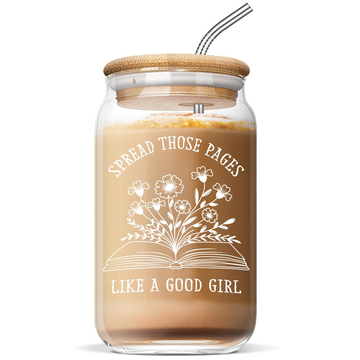 Nurforta vaso cristal 16oz para amantes de los libros, ideal para lectura con café