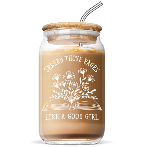 Nurforta vaso cristal 16oz para amantes de los libros, ideal para lectura con café