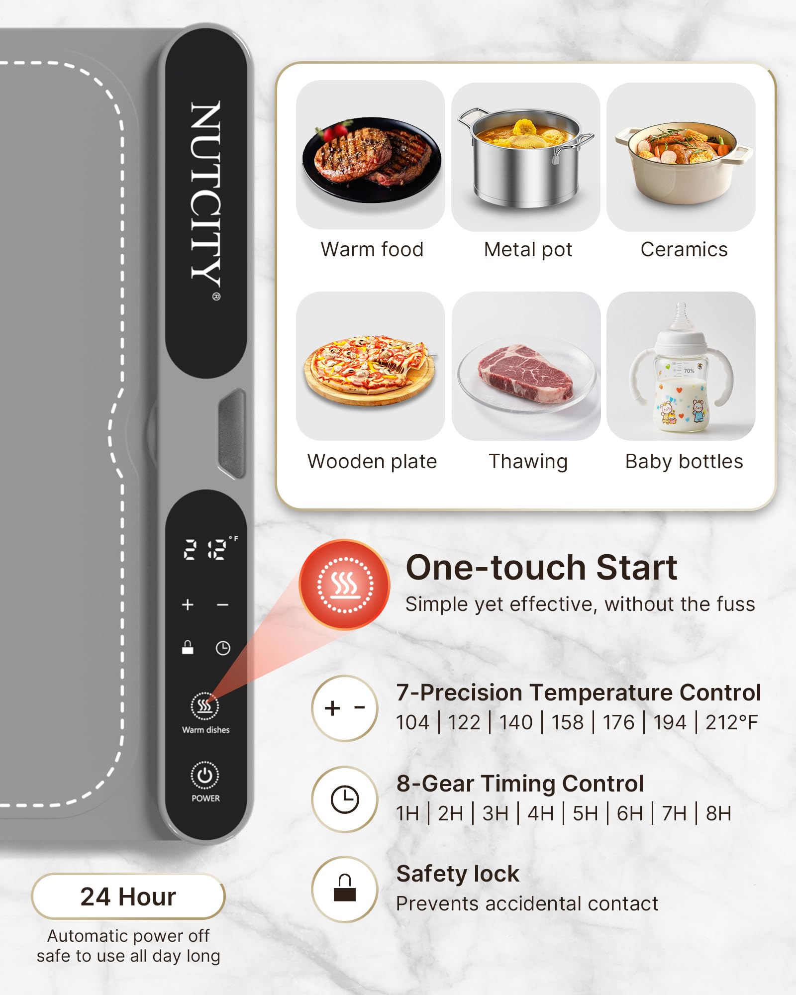 Ajustes de temperatura Nutcity con 7 niveles para diferentes platos.