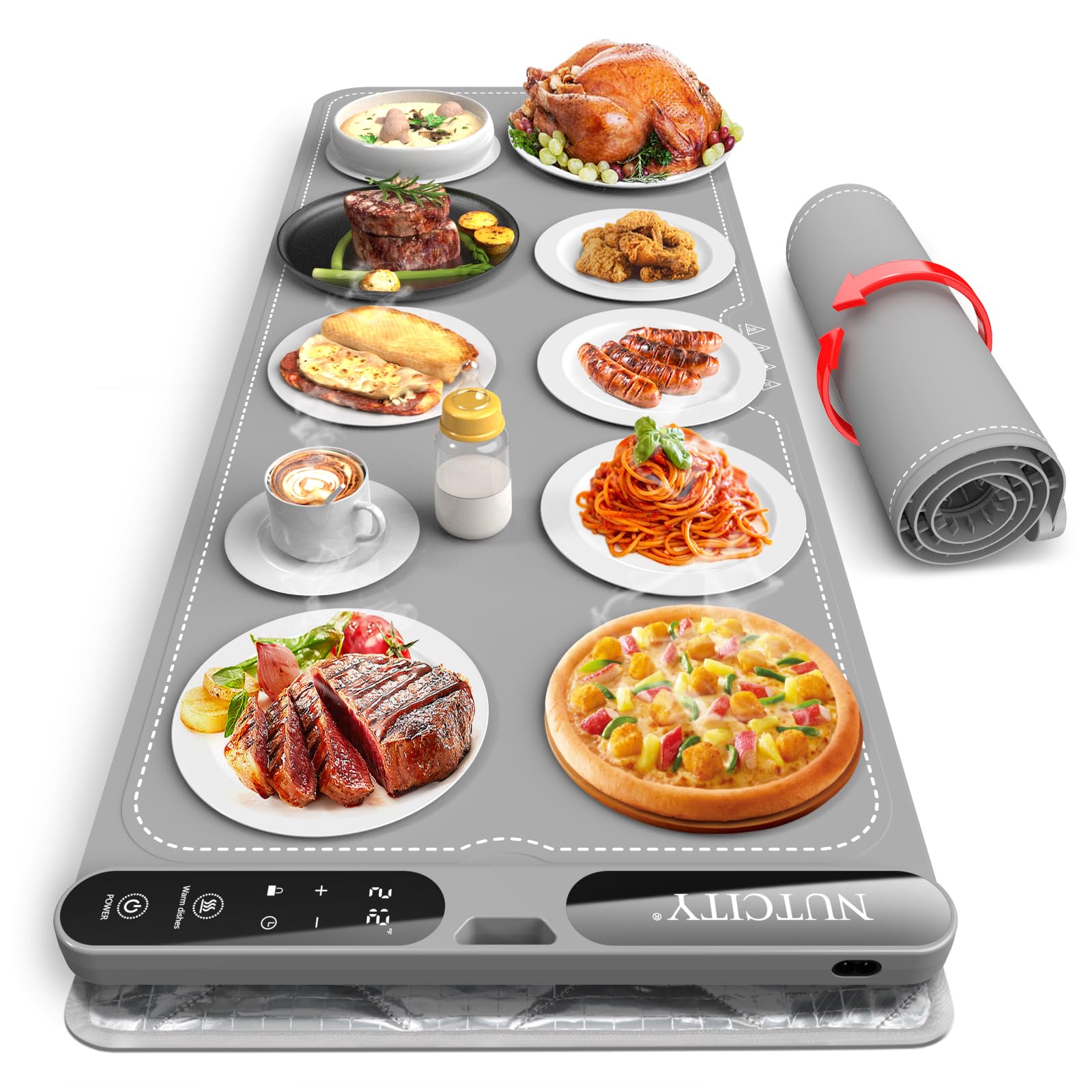Estera caliente Nutcity para buffet de 40x15, mantiene múltiples platos a la temperatura deseada.