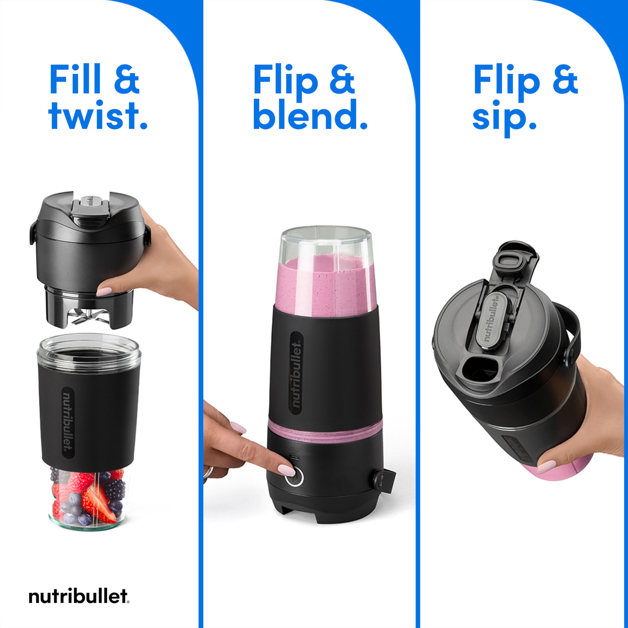 NutriBullet Flip: agarre-silicona cómodo para usar sin esfuerzo durante la preparación.