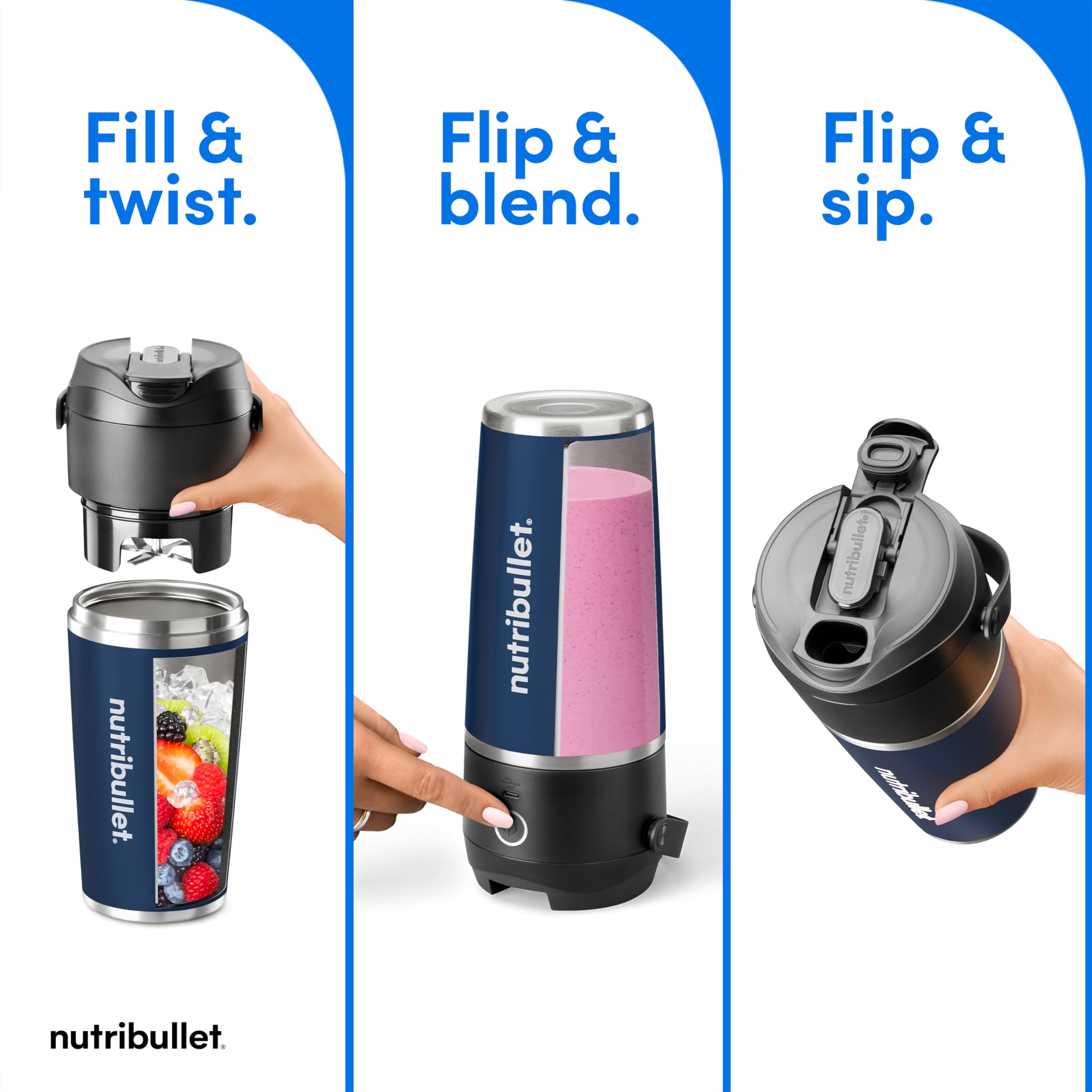NutriBullet Flip: motor de alto torque para hielo y frutas.