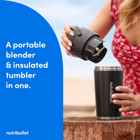 NutriBullet Flip taza de acero inoxidable aislante para bebidas frías.