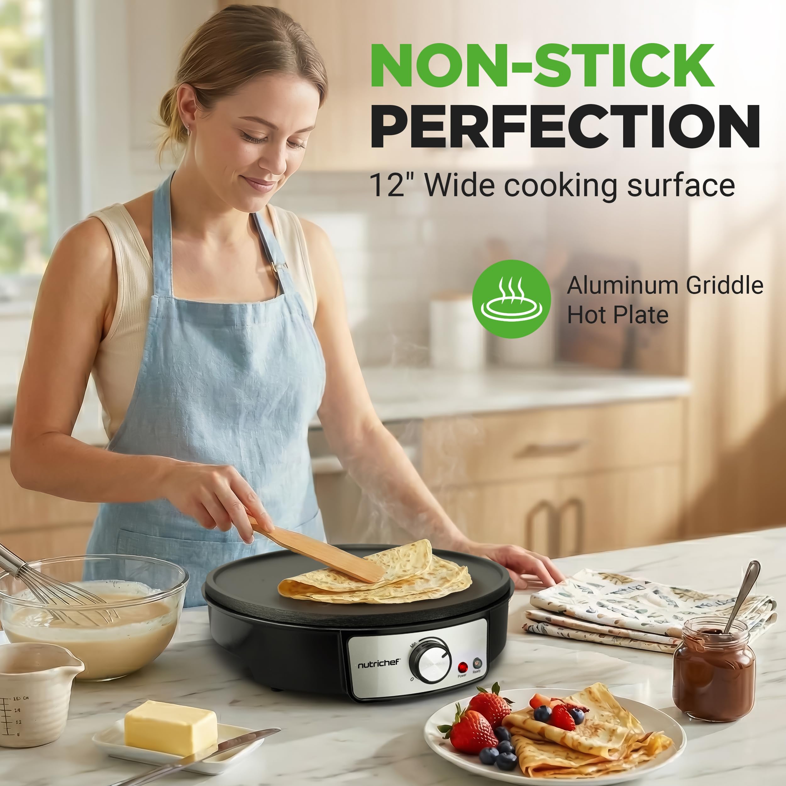NutriChef crepe maker con indicadores LED para evitar sobrecalentamiento