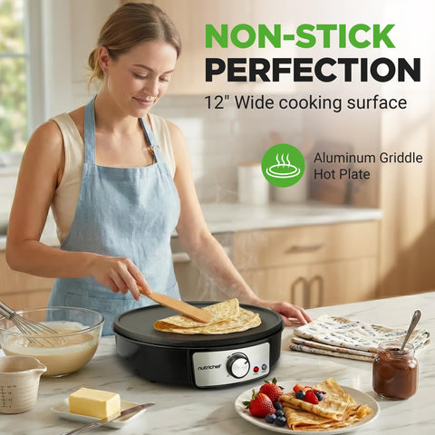 NutriChef crepe maker con indicadores LED para evitar sobrecalentamiento