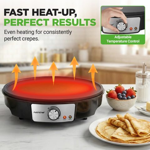 NutriChef crepe maker control de temperatura ajustable para resultados consistentes