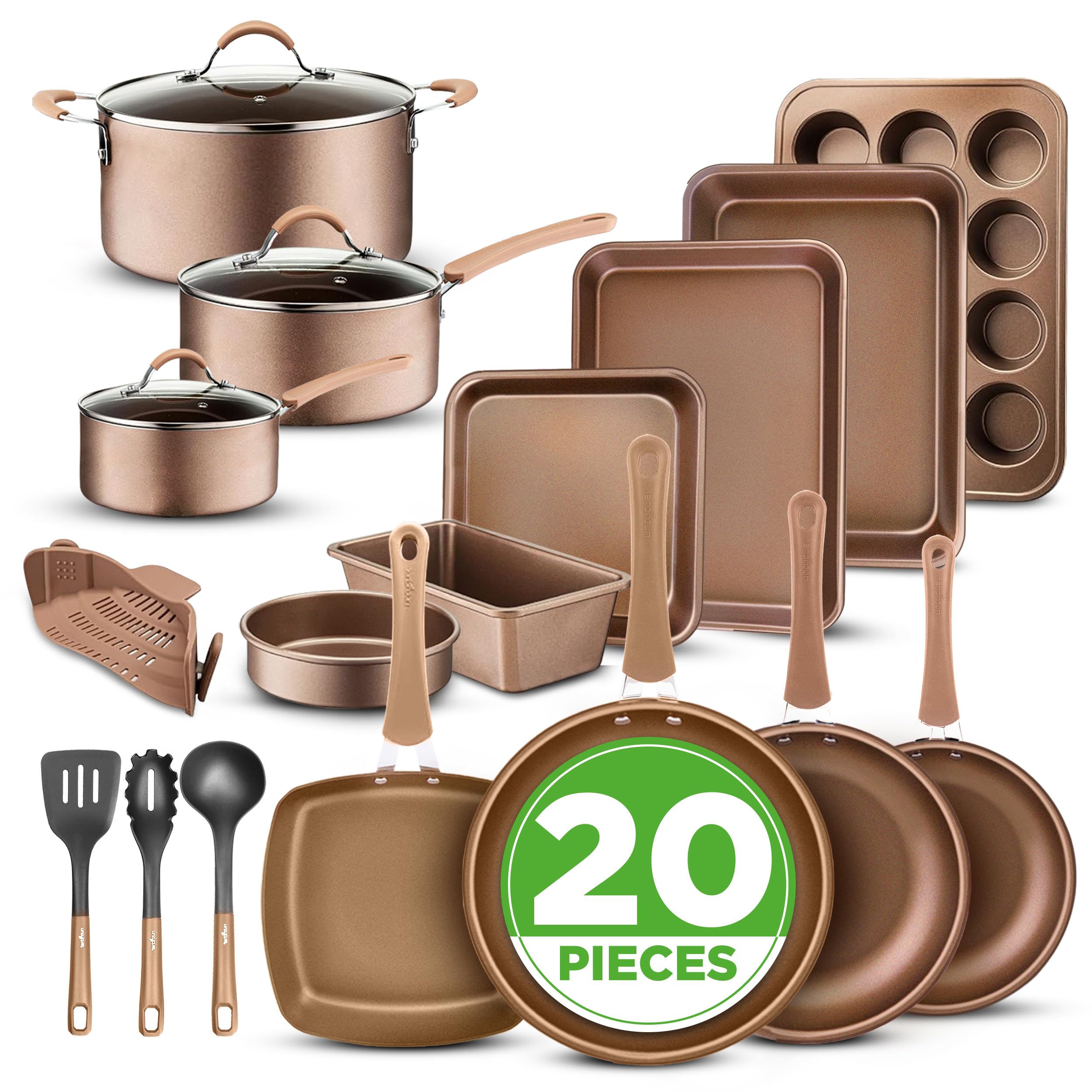 NutriChef juego de ollas 20 piezas, cocción uniforme y fácil limpieza