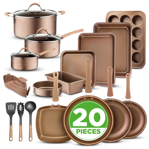 NutriChef juego de ollas 20 piezas, cocción uniforme y fácil limpieza