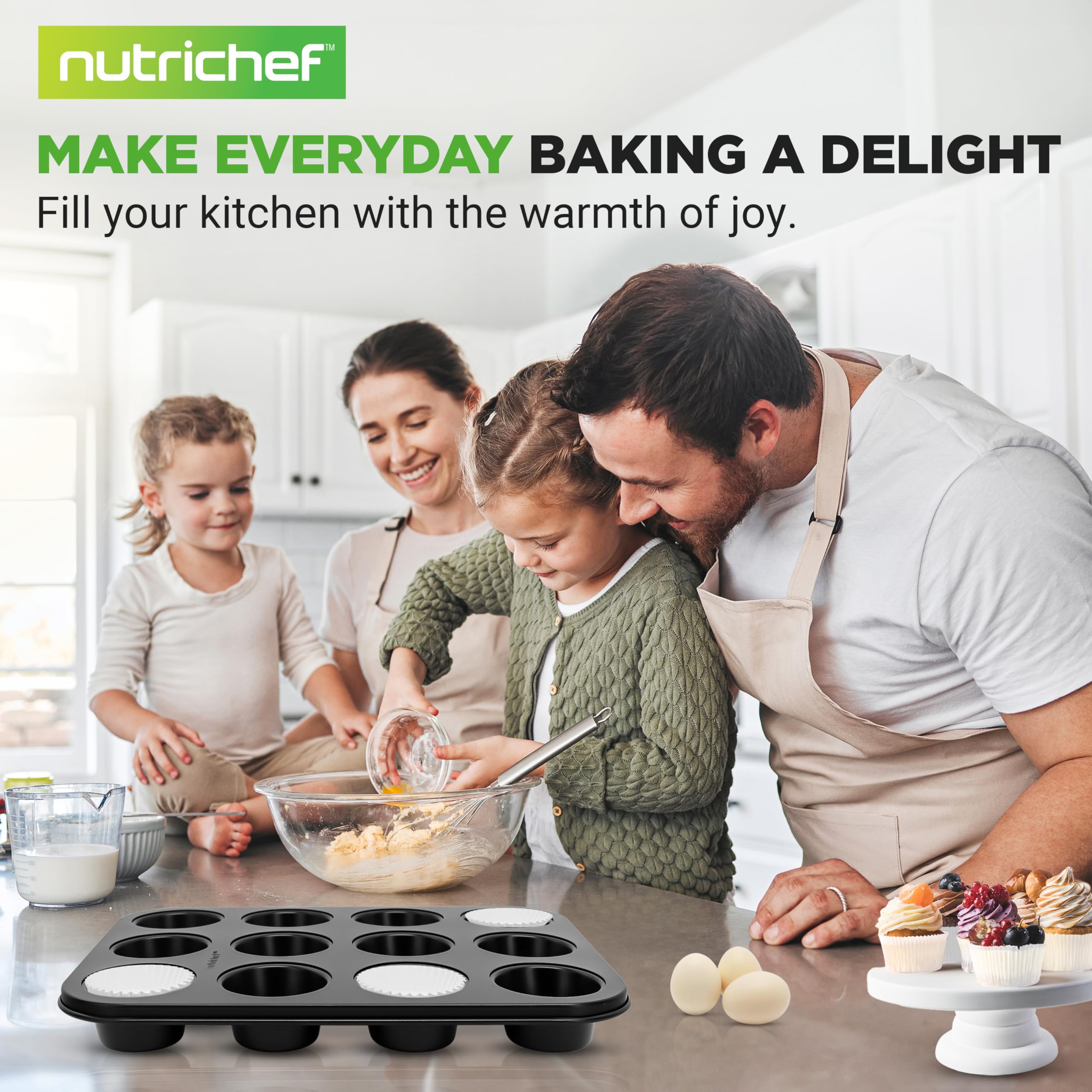 NutriChef molde muffin con recubrimiento antiadherente para desmolde fácil.