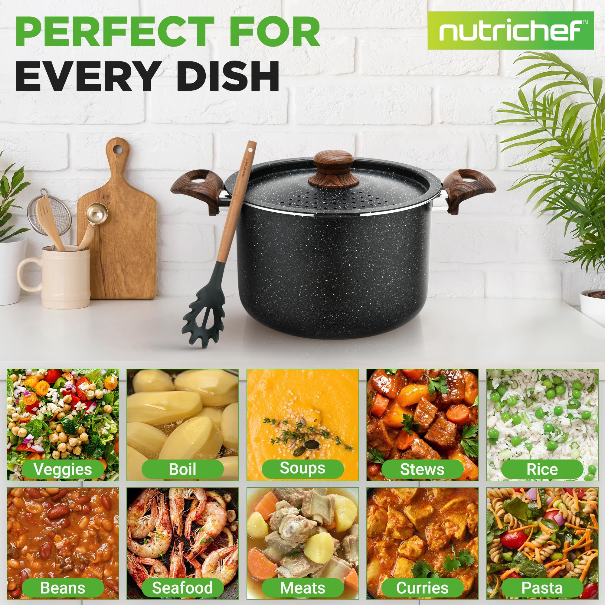 NutriChef Olla 5qt con asas resistentes al calor