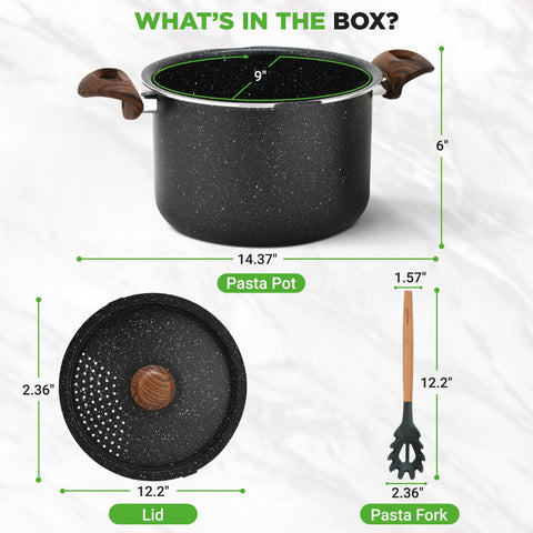 NutriChef Olla para pasta 5qt acabado negro mármol