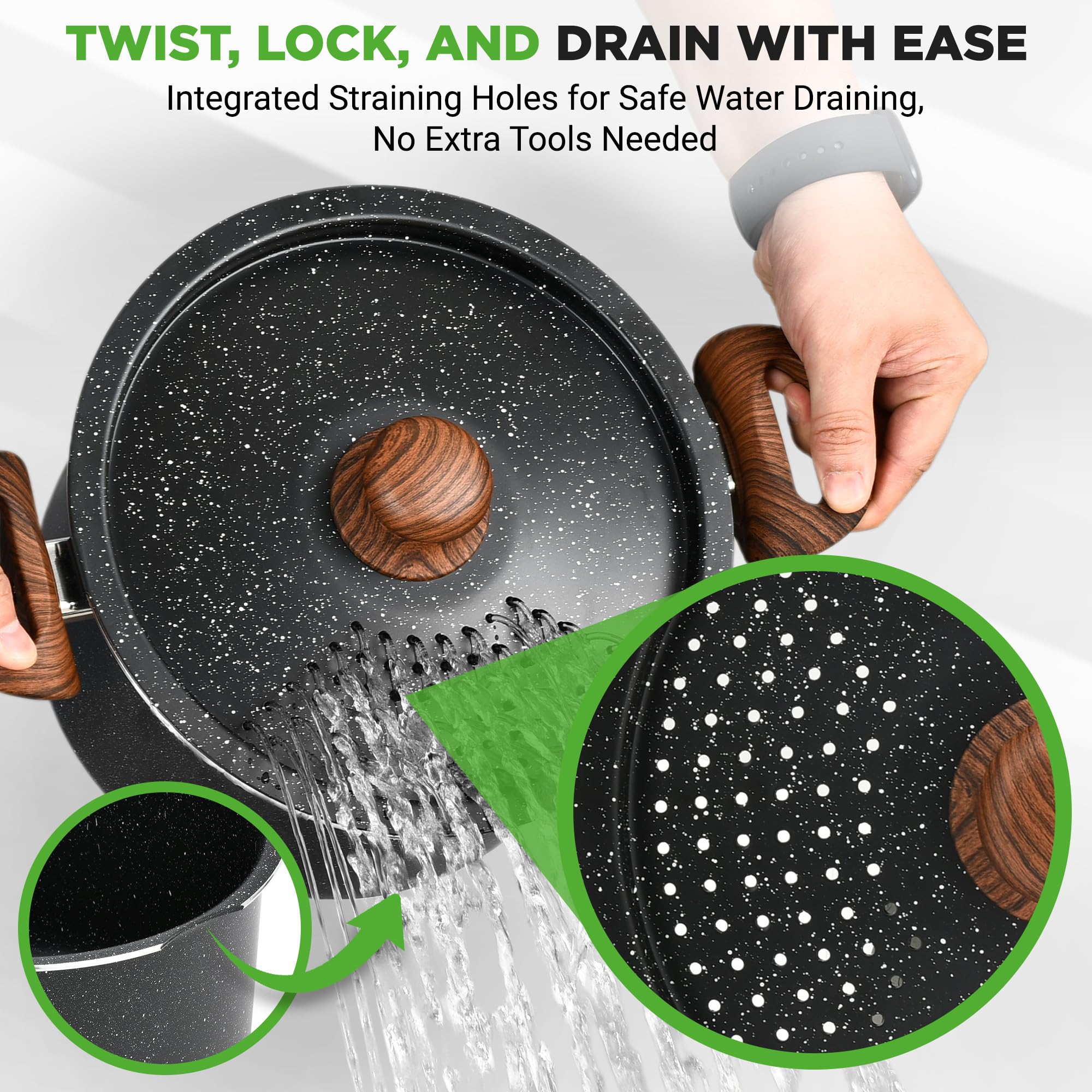 NutriChef Olla 5qt con tenedor para pasta para servir