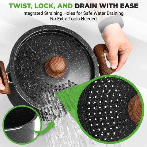 NutriChef Olla 5qt con tenedor para pasta para servir