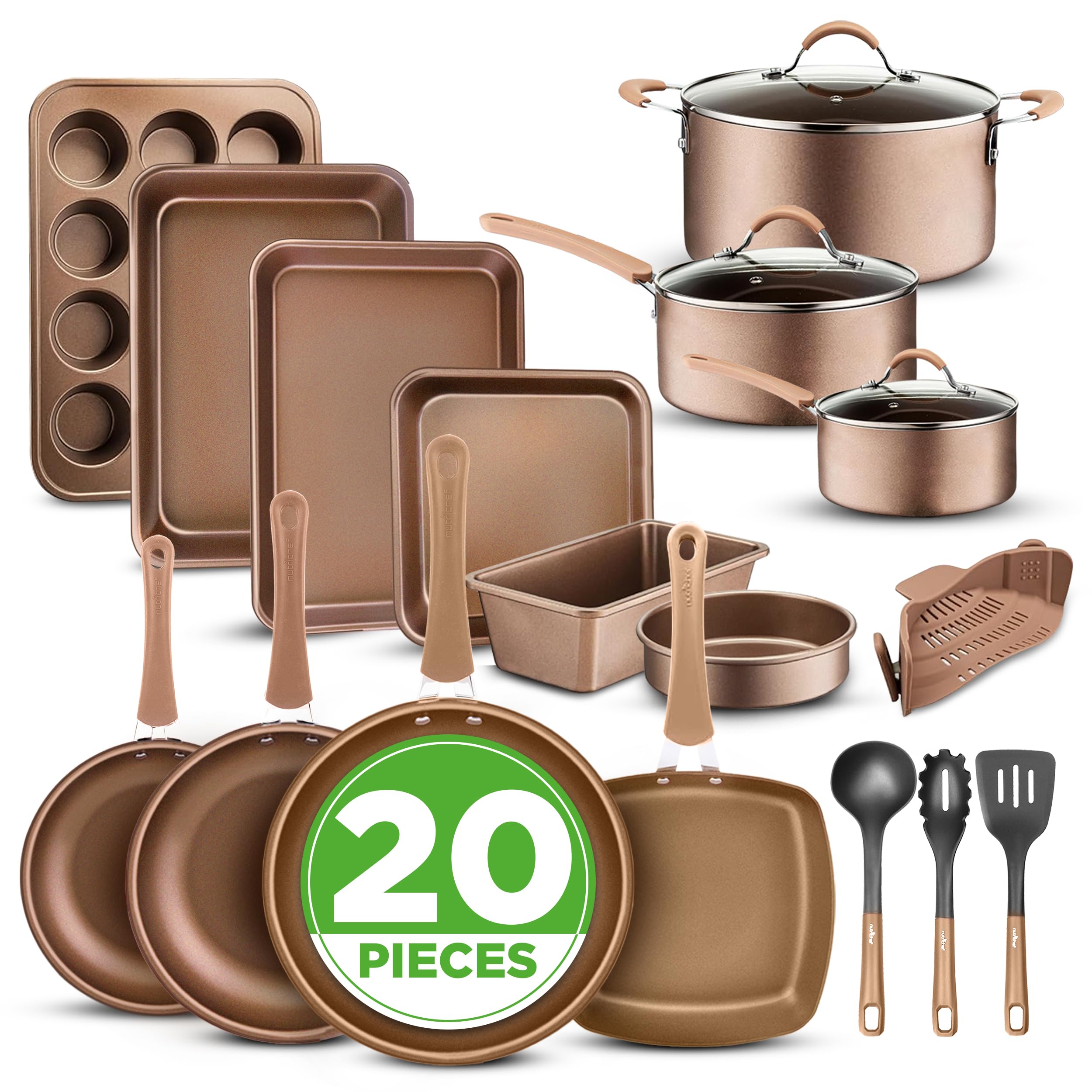 NutriChef, set de ollas y sartenes de 20 piezas para inducción, con cocción uniforme.