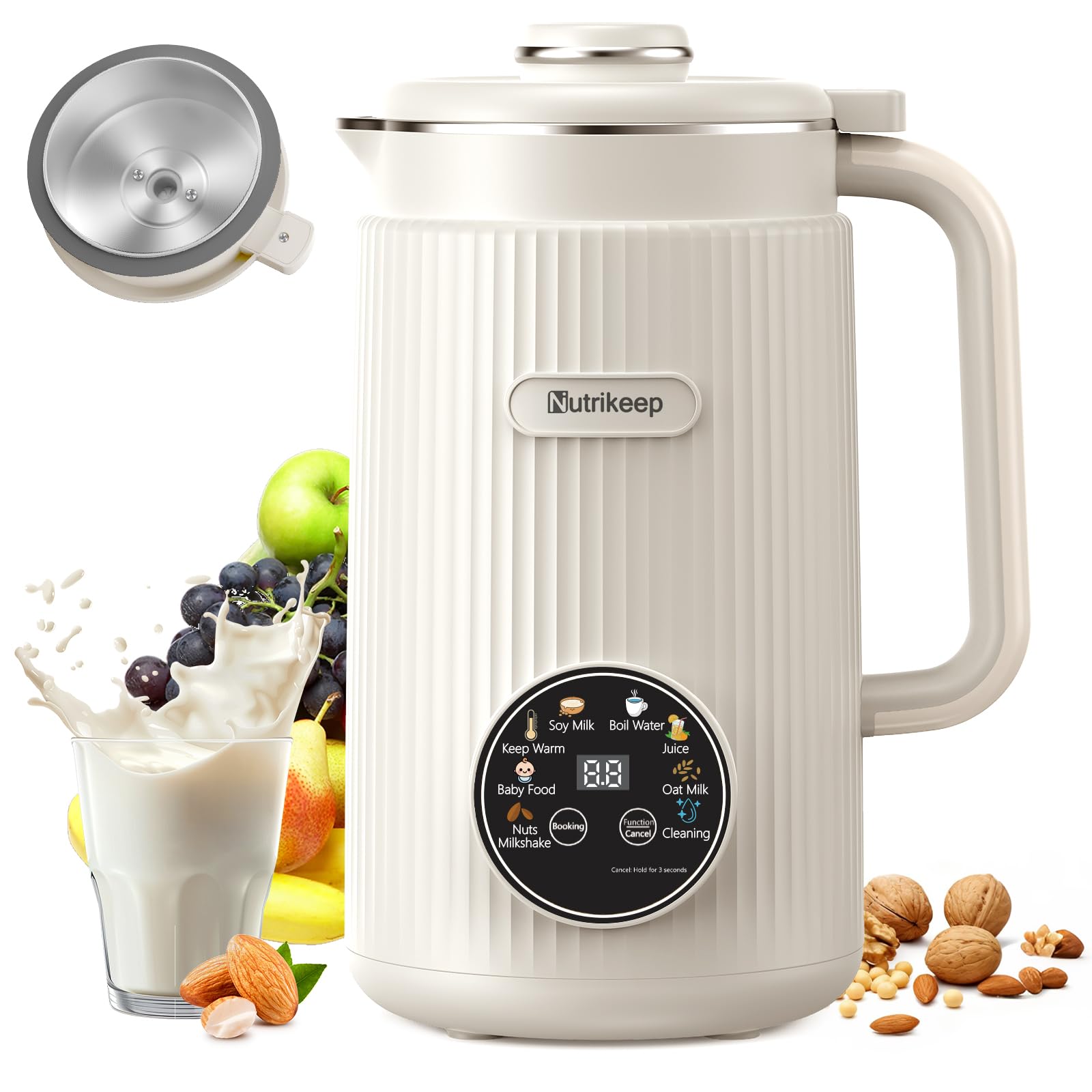 Nutrikeep Nut Milk Maker, tapa acero inoxidable: contacto higiénico y sabor puro.