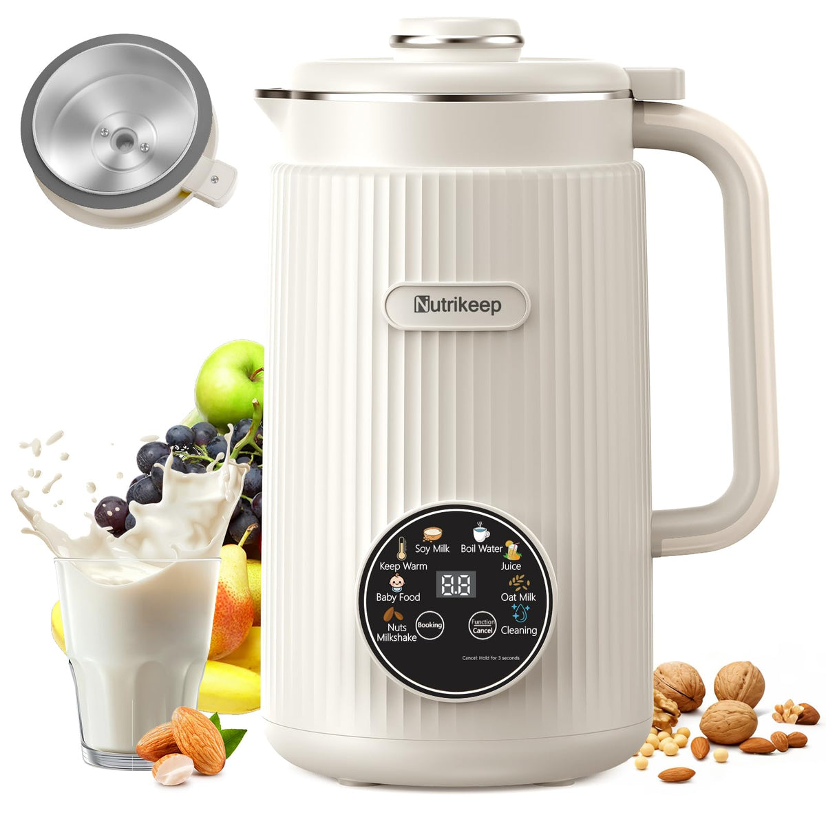 Nutrikeep Nut Milk Maker, tapa acero inoxidable: contacto higiénico y sabor puro.