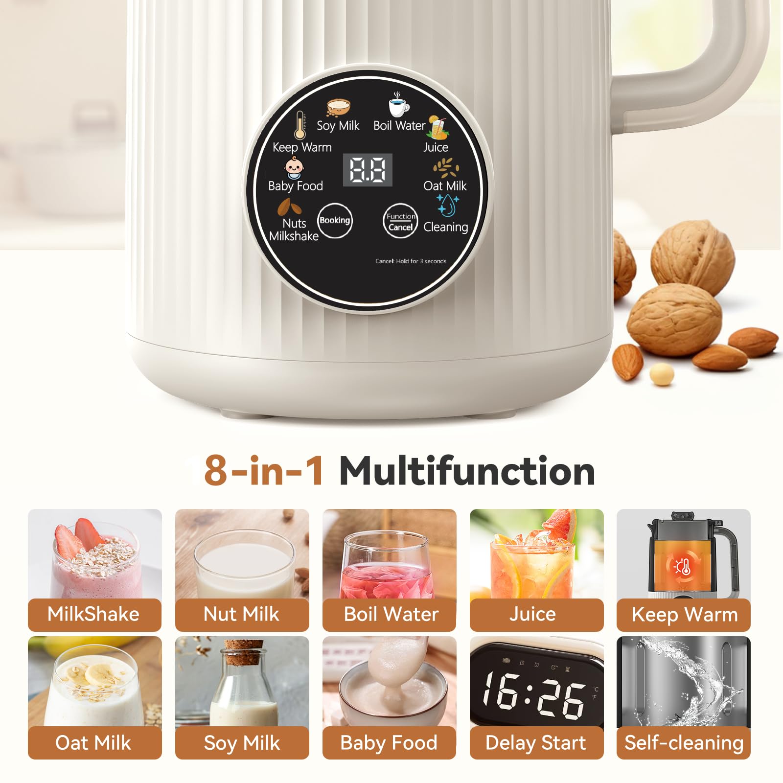Nutrikeep Nut Milk Maker, versatilidad 8 en 1: leche vegetal y más.