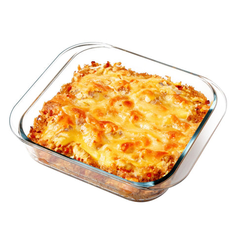 Bandeja NUTRIUPS de cristal cuadrada para hornear y presentar.