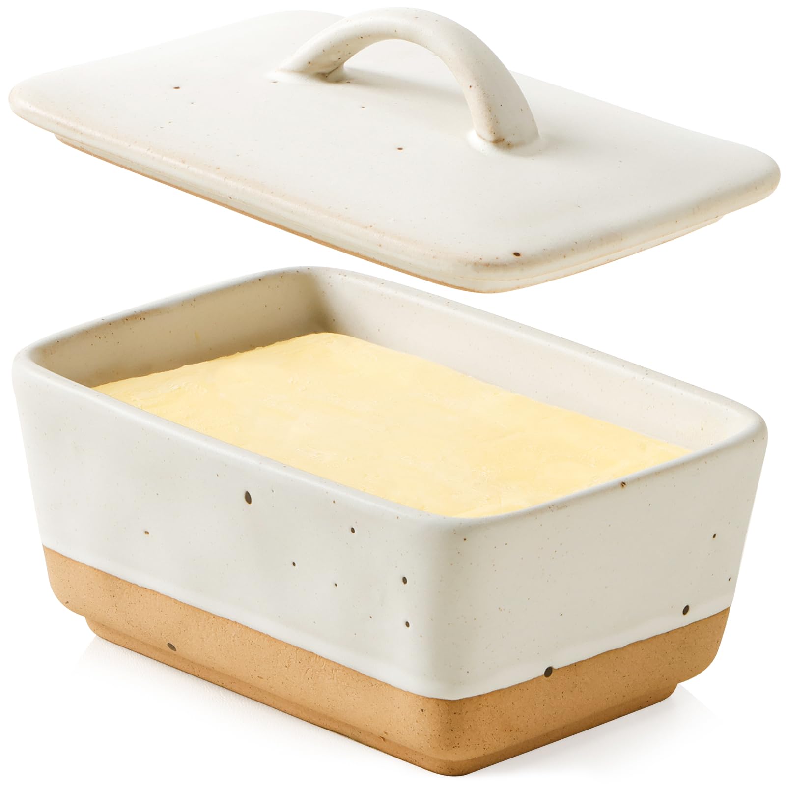 Bandeja de mantequilla NUTRIUPS con tapa en encimera mantiene la frescura.