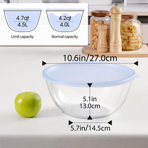 NUTRIUPS bol de vidrio transparente para mezclar ingredientes con claridad.