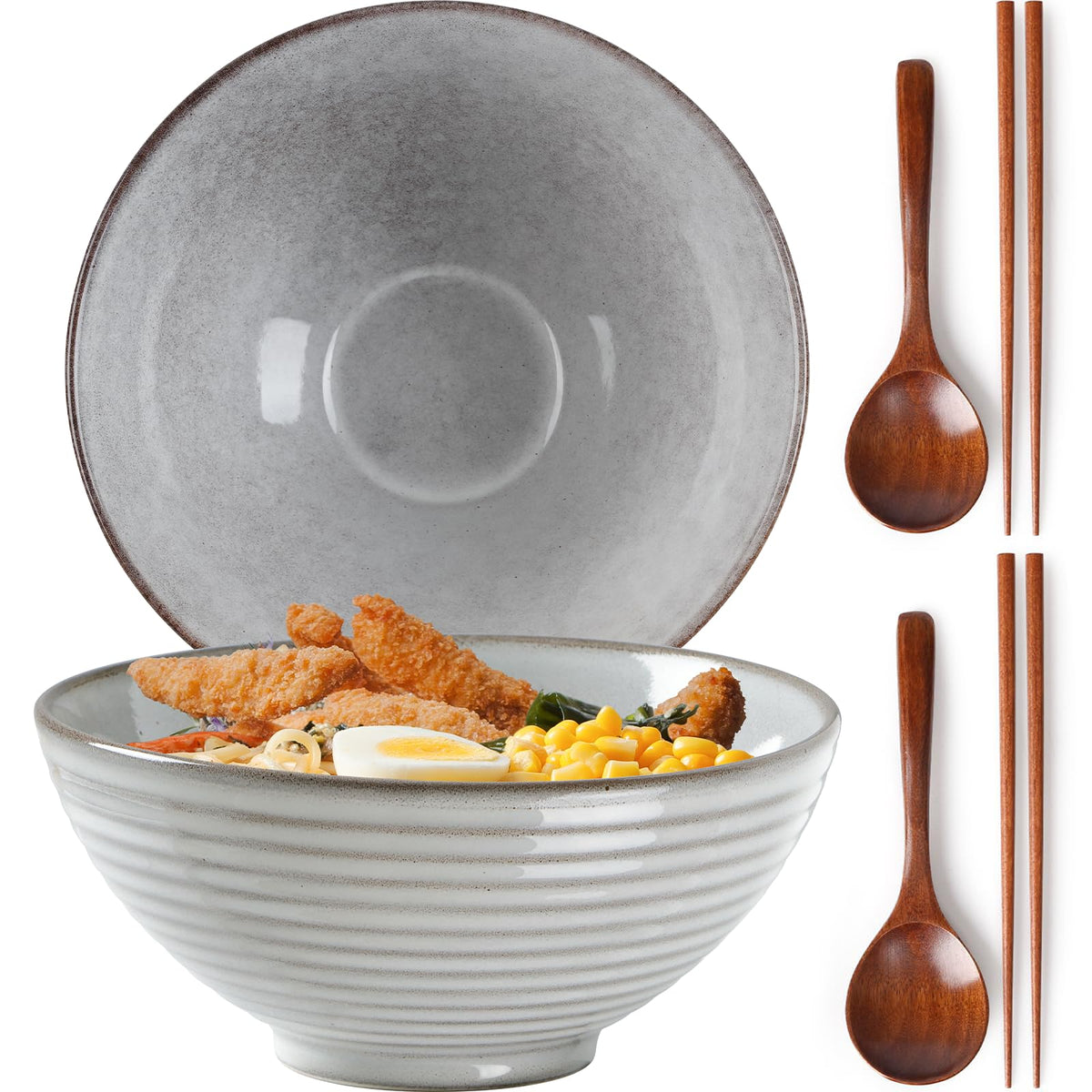 NUTRIUPS cuencos ramen duo cerámicos, ideales para porciones generosas en la mesa.