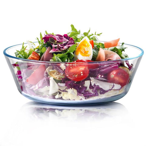 NutriUPS cuenco de cristal de 8 pulgadas con base plana, ideal para ensaladas.