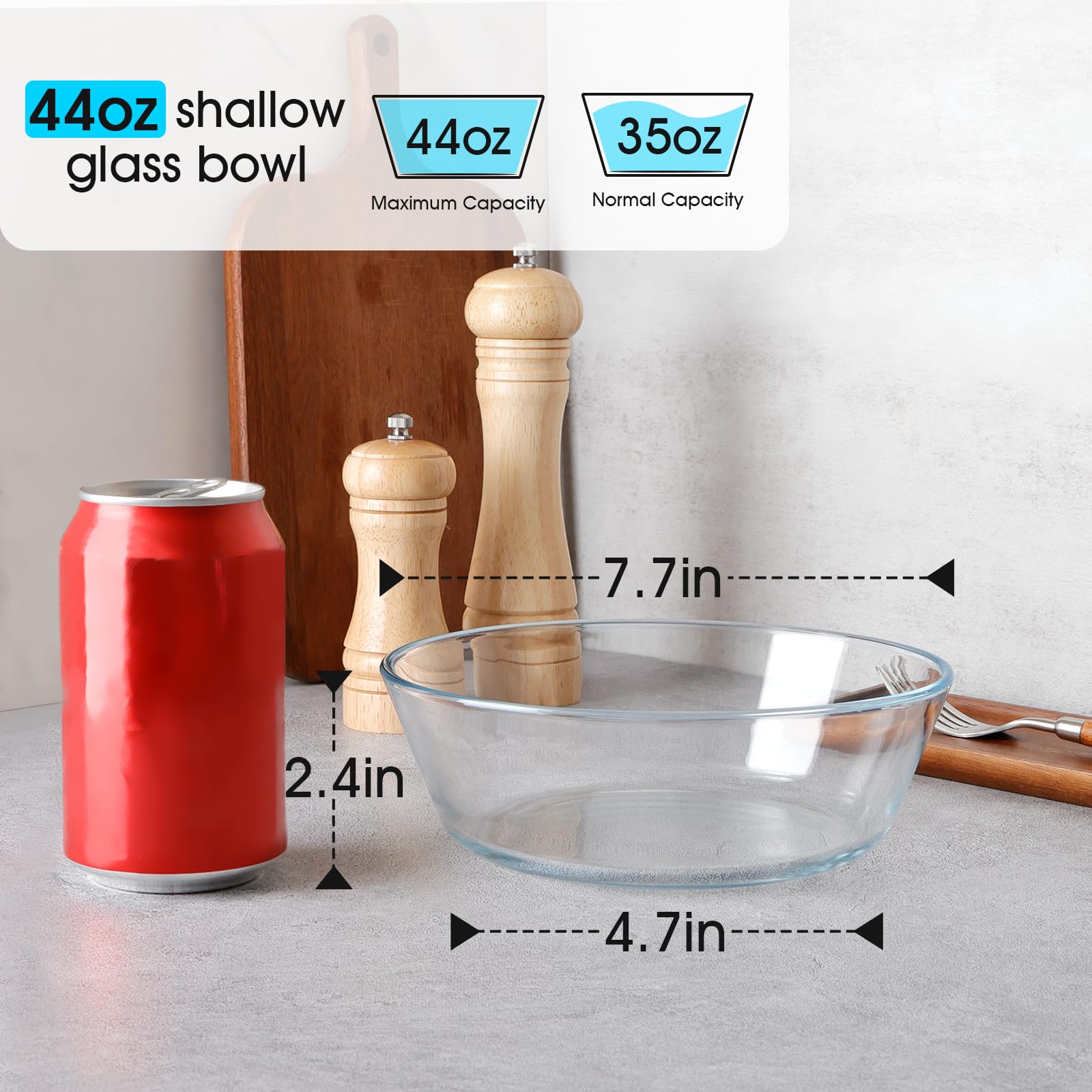 NutriUPS cuenco de cristal apilable para ahorro de espacio.