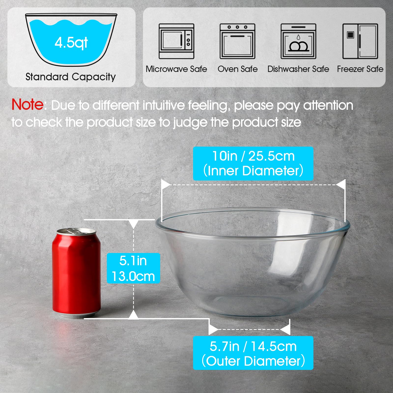 Nutriups cuenco grande de vidrio, vista lateral, diseño claro y resistente para monitorear mezclas.