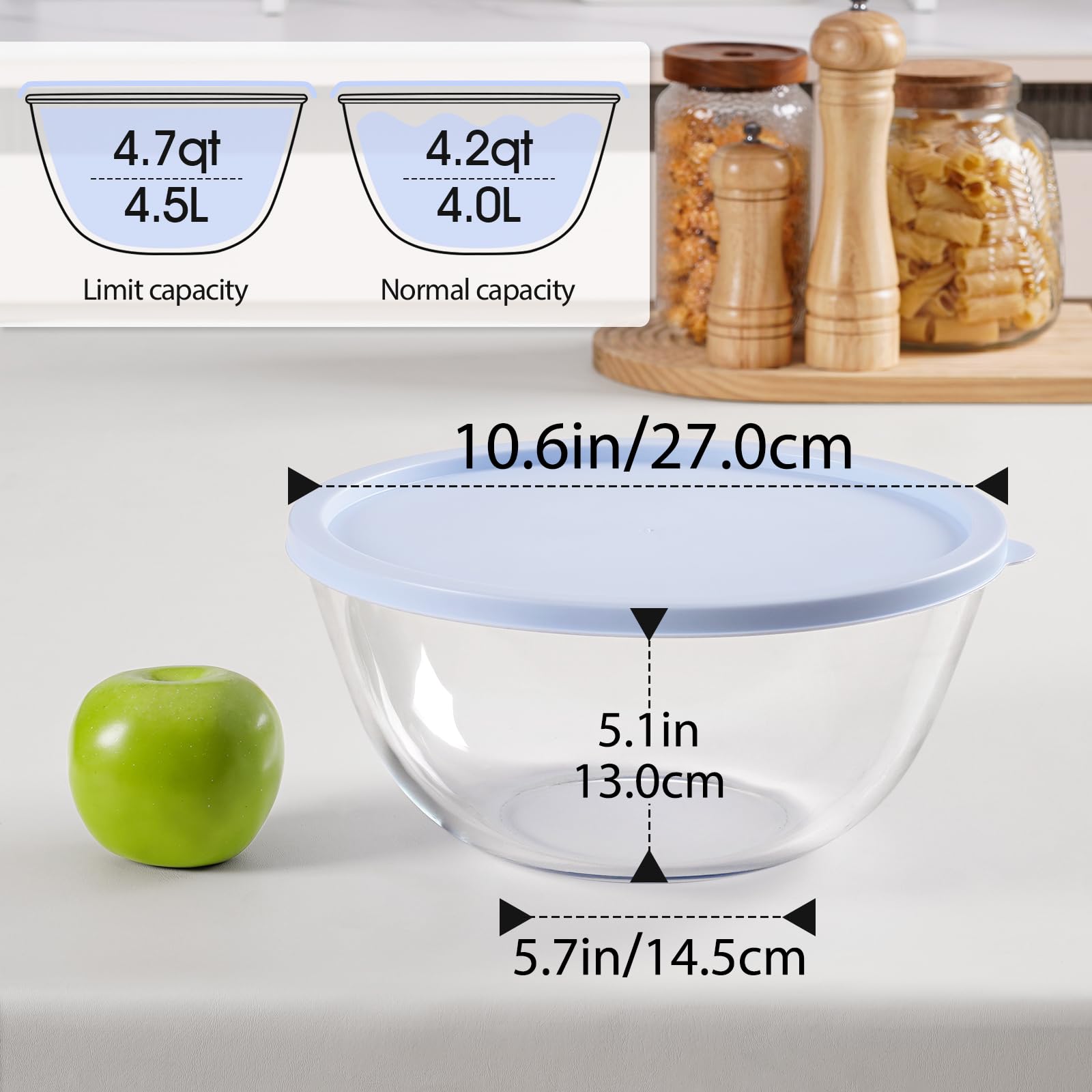 NUTRIUPS cuenco de vidrio profundo, ideal para ensaladas o mezclas grandes