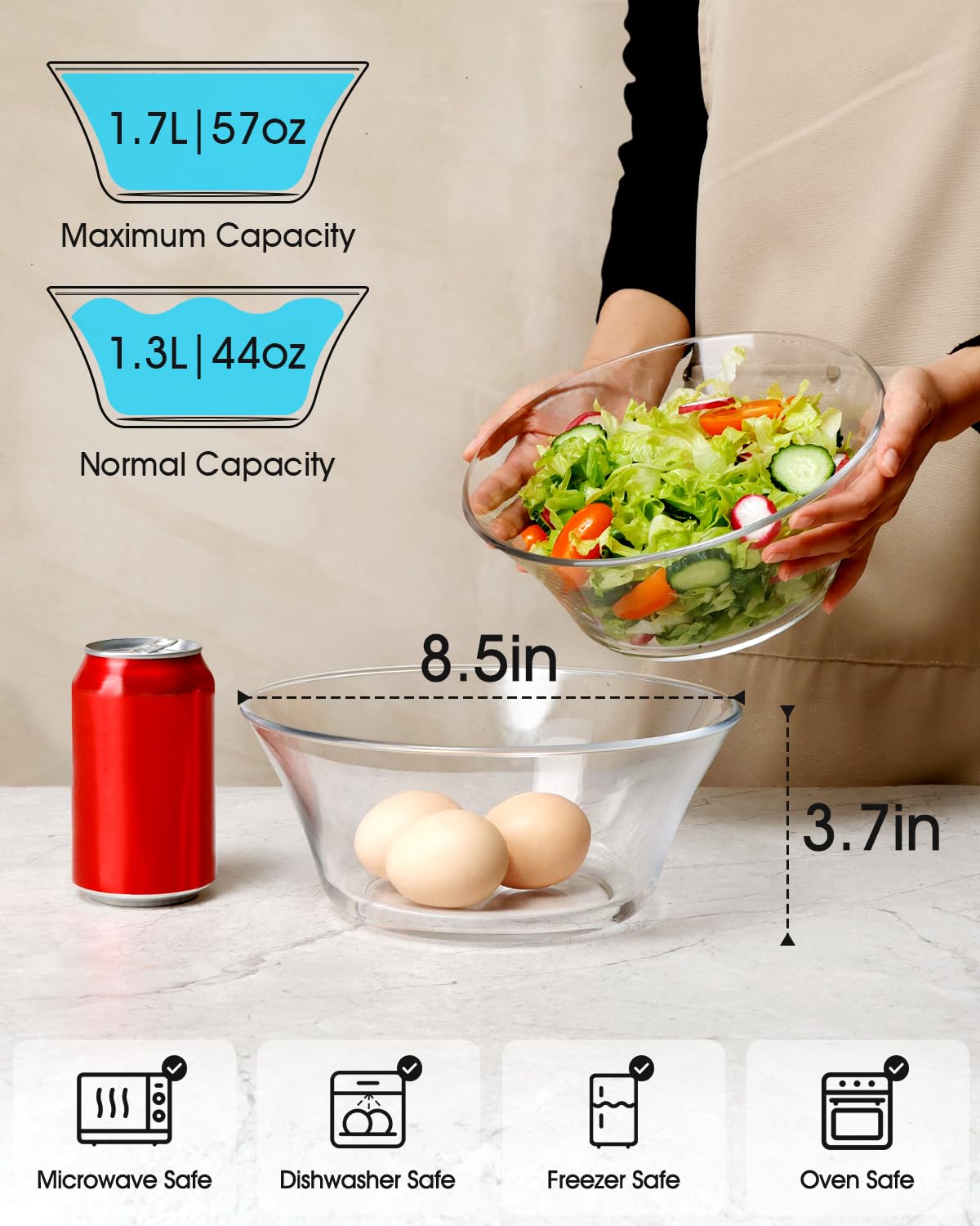 NUTRIUPS ensaladera de cristal con diseño clásico-moderno para la mesa.