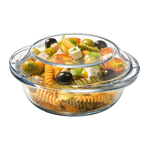Cazuela de vidrio NUTRIUPS con tapa, tamaño compacto para porciones individuales y recalentado fácil.