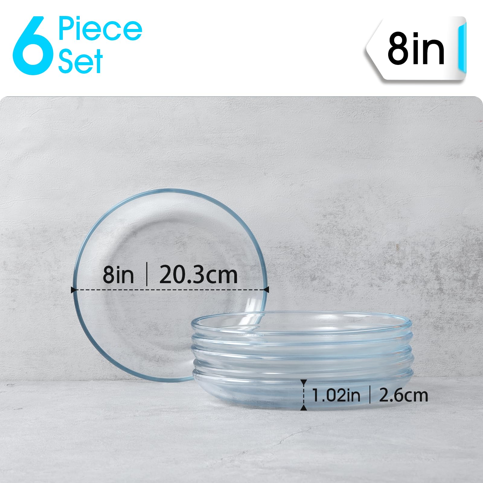 Plato de vidrio transparente NUTRIUPS de 8 pulgadas aporta elegancia.