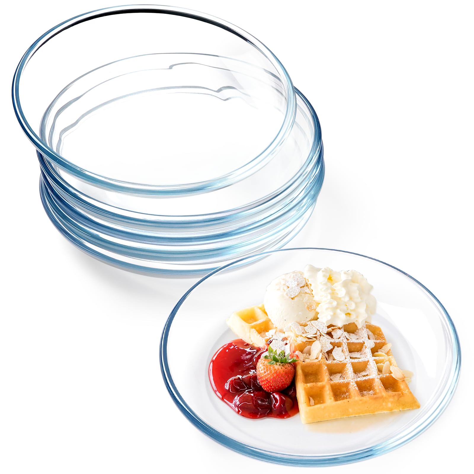 Platos de vidrio NUTRIUPS de 8 pulgadas con borde elevado para contener salsas.