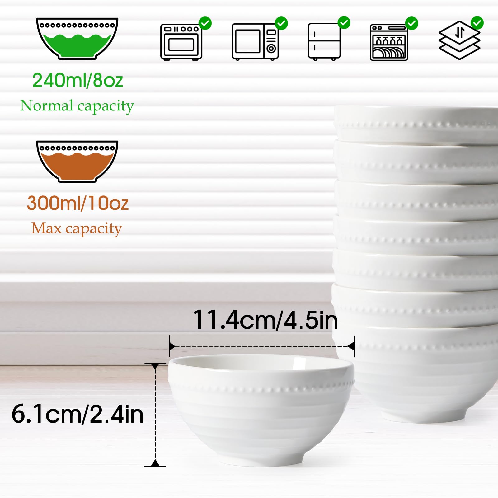 Tazón cerámico blanco apilable NUTRIUPS, ahorro de espacio.