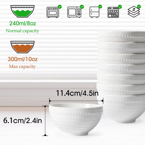 Tazón cerámico blanco apilable NUTRIUPS, ahorro de espacio.