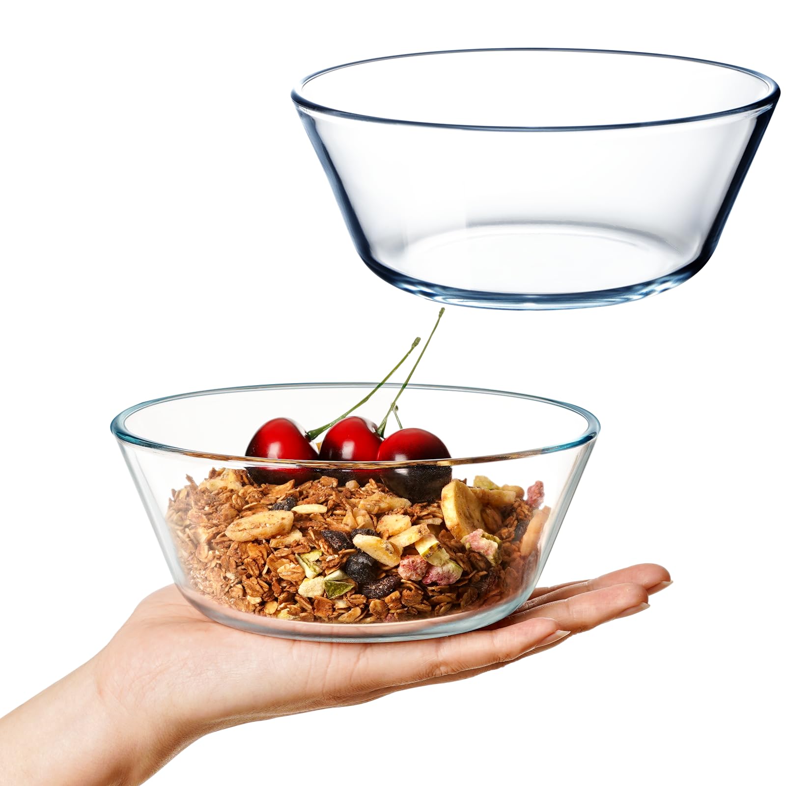 Tazones de vidrio NUTRIUPS con base plana para servir cereal con estabilidad.