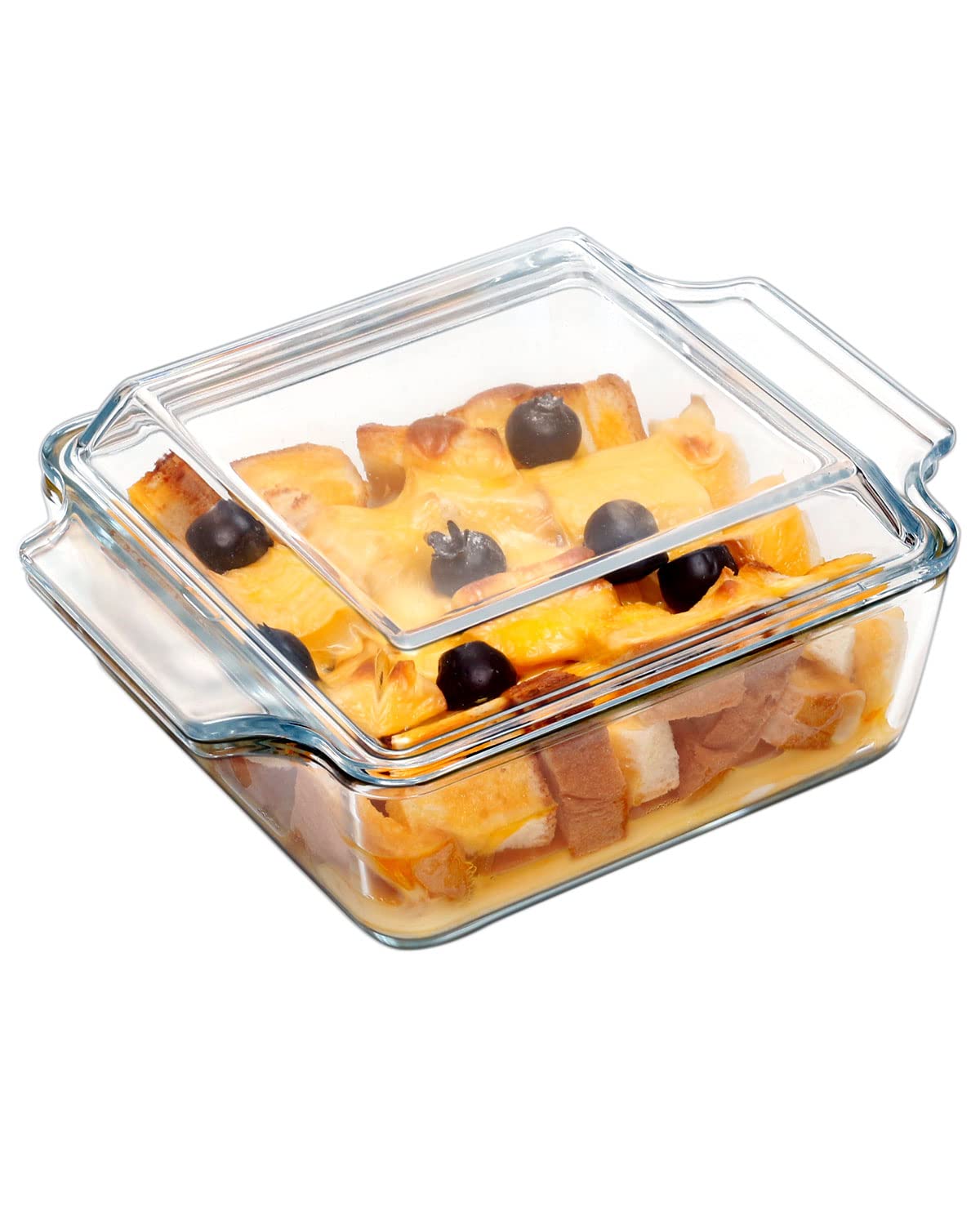 Vasija de vidrio cuadrada NUTRIUPS 6x6 con tapa, perfecta para hornear y servir