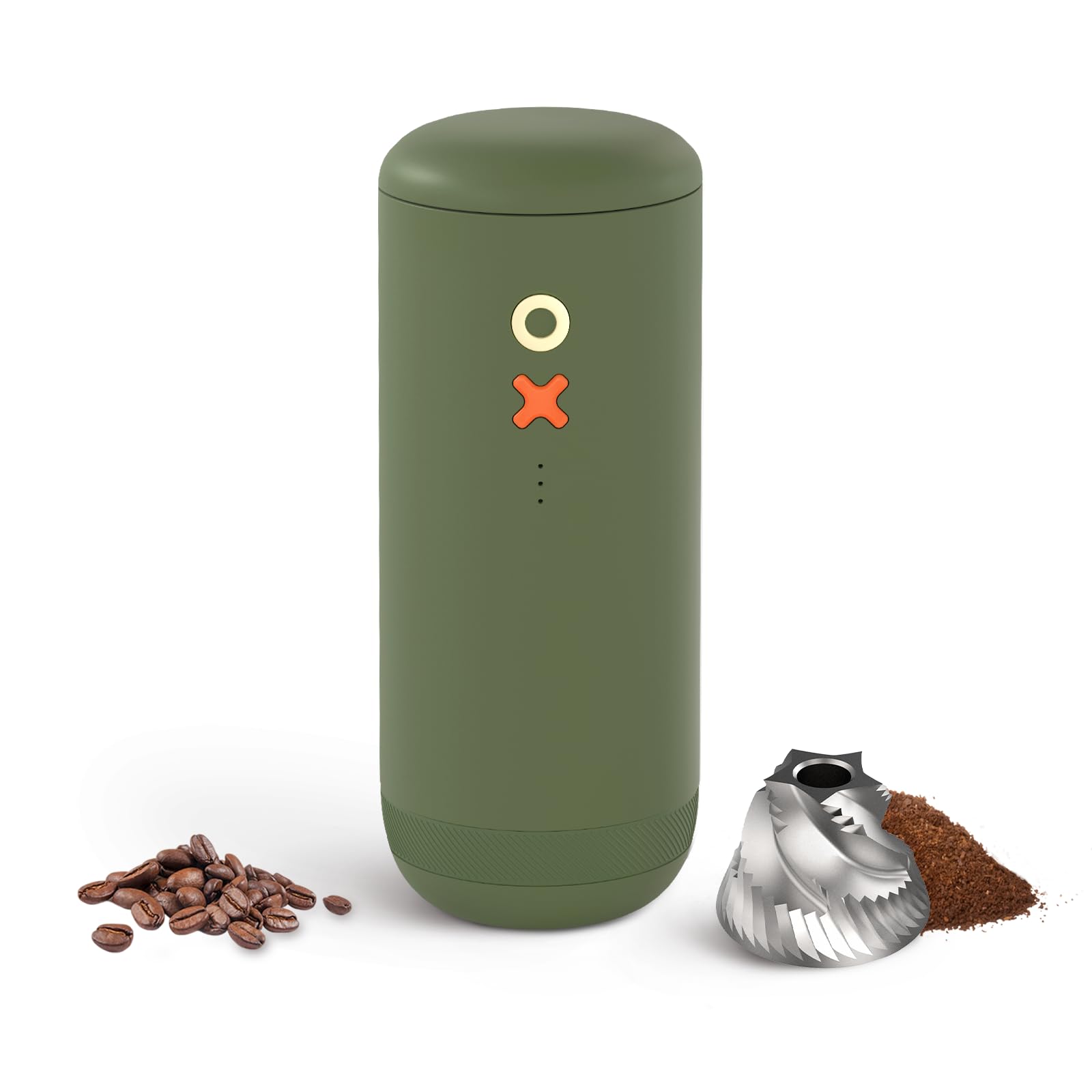 Nuttii molinillo con muelas, compacto y verde olivo, ideal para viaje y uso diario
